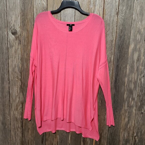 H&M Women's M Pink Tunic Sweater Lightweight Top Long Sleeve - Picture 1 of 6